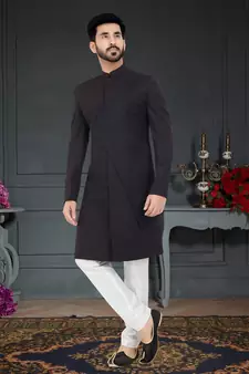 blue brocade sherwani with embroidered work design