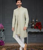 olive Jacquard embroidered Sherwani