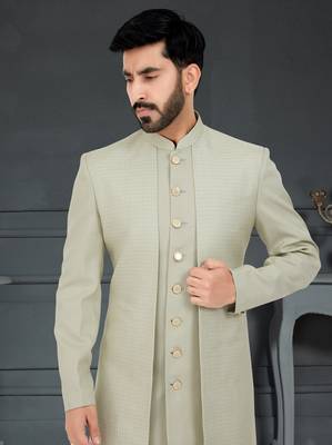 olive Jacquard embroidered Sherwani 2