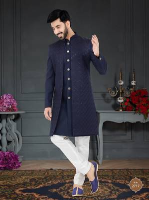 blue Sequence embroidered Sherwani 1