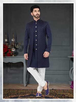 blue Sequence embroidered Sherwani 2