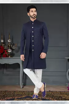 blue Sequence embroidered Sherwani