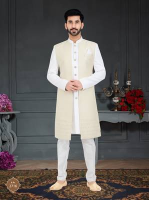 White Jacquard embroidered Sherwani 1