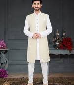 White Jacquard embroidered Sherwani