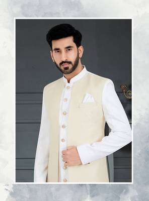 White Jacquard embroidered Sherwani 2