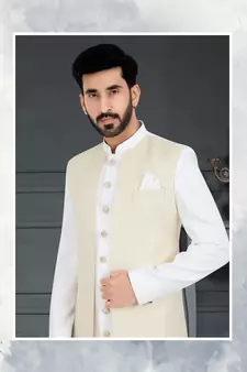 White Jacquard embroidered Sherwani