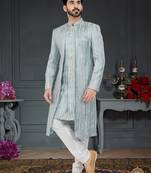 grey Jacquard embroidered Sherwani