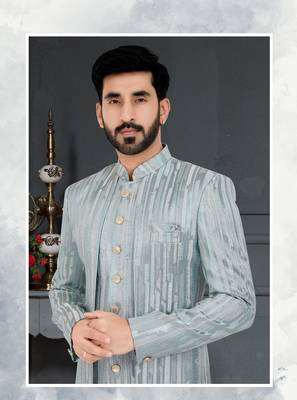 grey Jacquard embroidered Sherwani 2