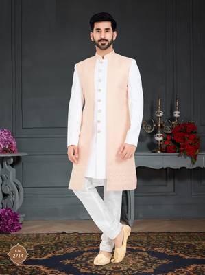 White Jacquard embroidered Sherwani 1