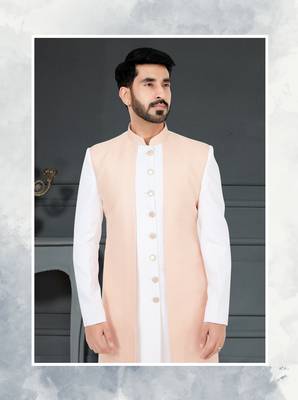 White Jacquard embroidered Sherwani 2