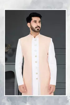 White Jacquard embroidered Sherwani