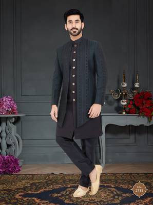Black Jacquard embroidered Sherwani 1