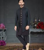 Black Jacquard embroidered Sherwani