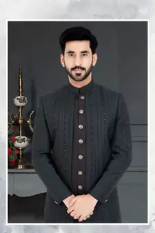Black Jacquard embroidered Sherwani