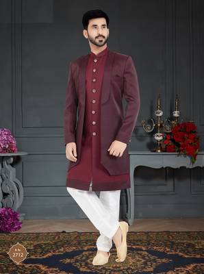 Maroon Sartin embroidered Sherwani 1