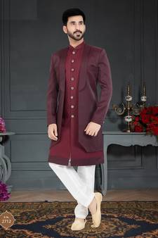 Maroon Sartin embroidered Sherwani