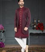 Maroon Sartin embroidered Sherwani