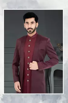 Maroon Sartin embroidered Sherwani