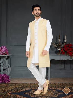 White Jacquard embroidered Sherwani 1
