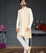 White Jacquard embroidered Sherwani