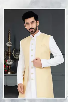 White Jacquard embroidered Sherwani