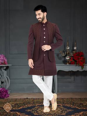 Maroon Jacquard embroidered Sherwani 1
