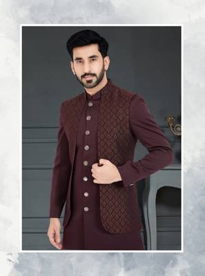 Maroon Jacquard embroidered Sherwani 2