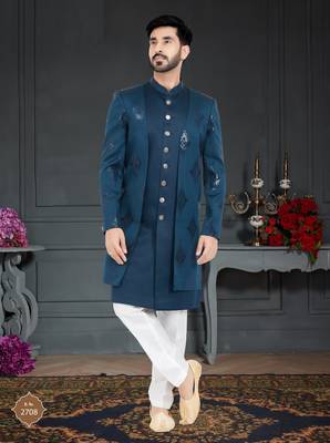 blue Sequence embroidered Sherwani 1