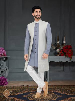 grey Jacquard embroidered Sherwani 1