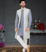 grey Jacquard embroidered Sherwani