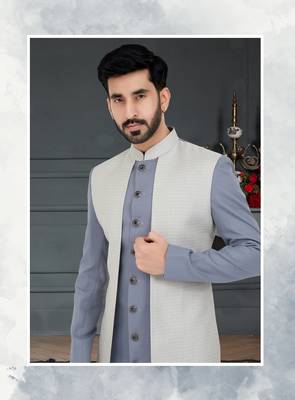 grey Jacquard embroidered Sherwani 2