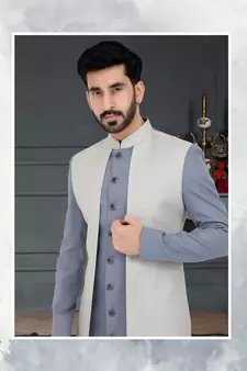 grey Jacquard embroidered Sherwani