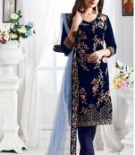 Blue Embroidered Velvet Salwar Free size full stitched Up To 42" Size