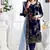 Blue Embroidered Velvet Salwar Free size full stitched Up To 42" Size