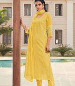 Yellow Embroidered Georgette Salwar Free size full stitched Up To 42" Size