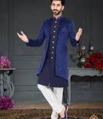 blue Velvet embroidered Sherwani