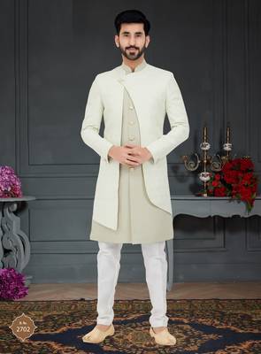 grey Jacquard embroidered Sherwani 1