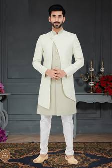 grey Jacquard embroidered Sherwani