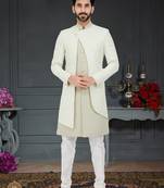 grey Jacquard embroidered Sherwani