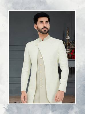 grey Jacquard embroidered Sherwani 2