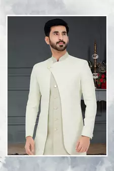 grey Jacquard embroidered Sherwani