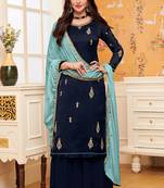 Blue Embroidered Georgette Salwar Up To 42" Size