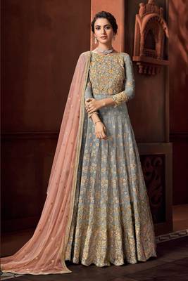 Blue Embroidered Georgette Salwar Up To 42" Size 1