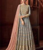 Blue Embroidered Georgette Salwar Up To 42" Size