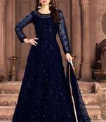 Blue Embroidered Net Salwar Up To 42" Size