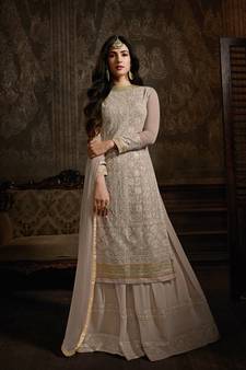 Cream Embroidered Georgette Salwar Up To 42" Size