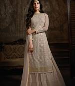 Cream Embroidered Georgette Salwar Up To 42" Size