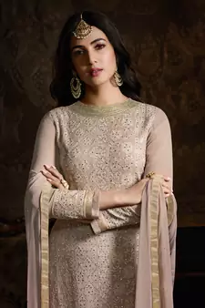 Cream Embroidered Georgette Salwar Up To 42" Size
