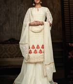 Off-White Embroidered Georgette Salwar Up To 42" Size