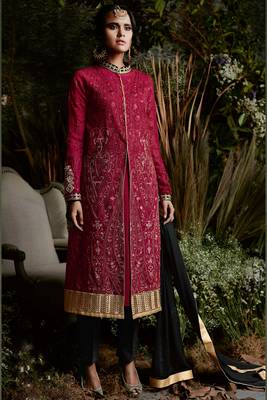 Maroon Embroidered Georgette Salwar Up To 42" Size 1